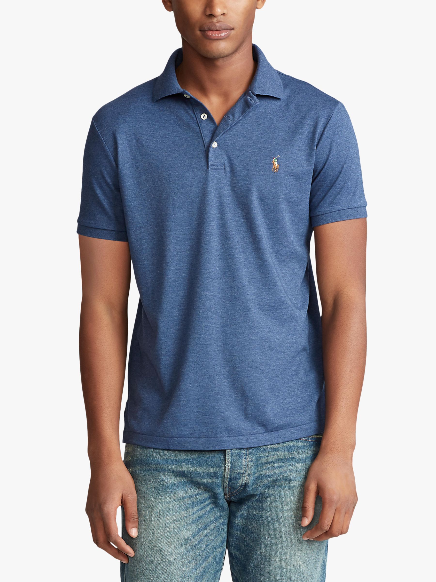 Polo Ralph Lauren Custom Slim Fit Soft Cotton Polo Shirt Blue Heather At John Lewis And Partners