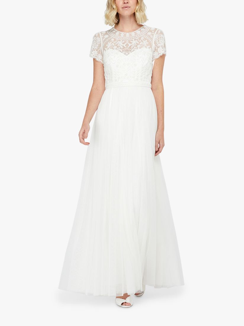 Monsoon Olive Embroidered Tulle Maxi Wedding Dress, Ivory At John Lewis  Partners