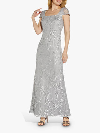 Adrianna Papell Sequin Square Neck Mermaid Dress, Silver Dove