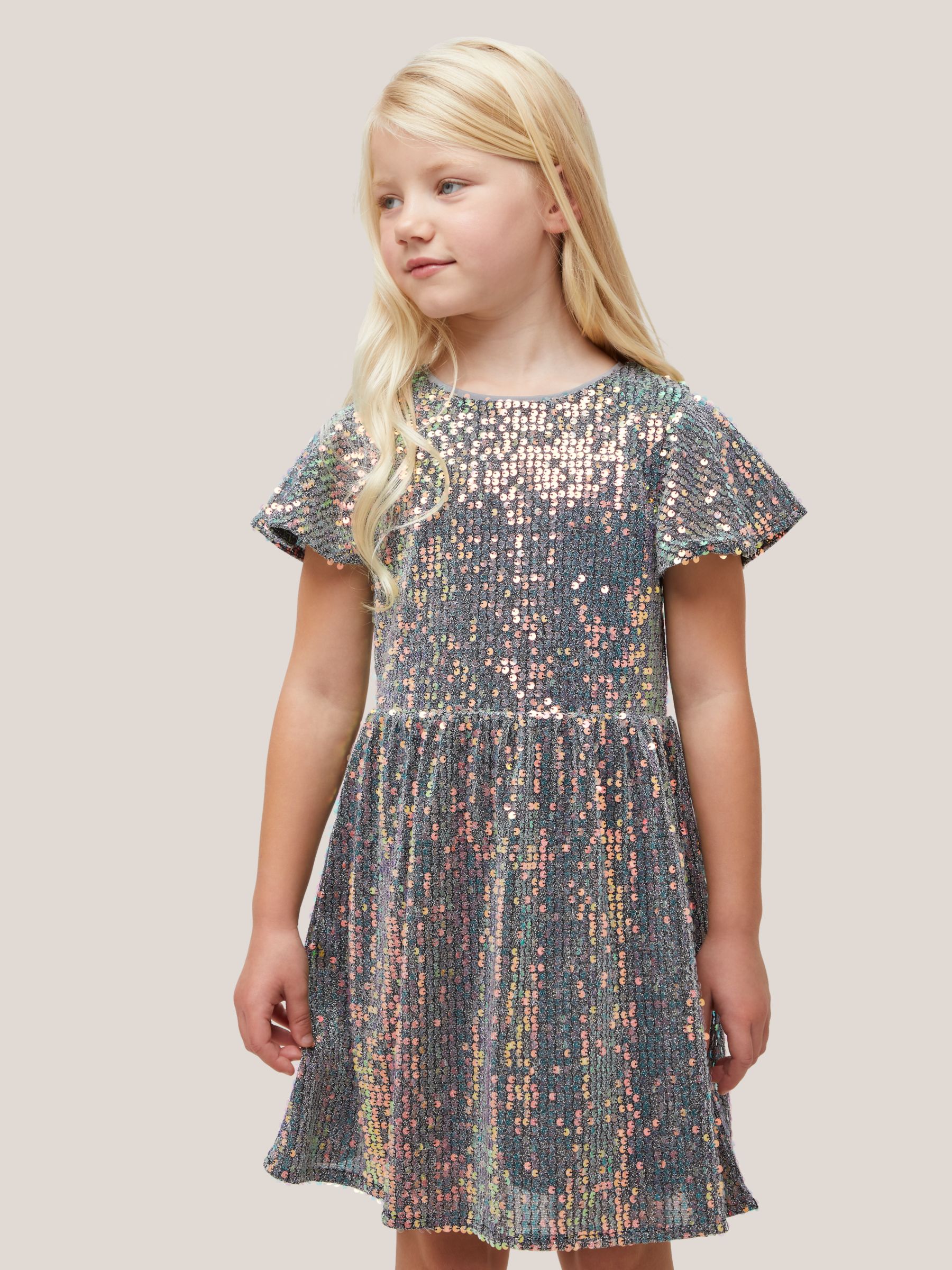 John Lewis & Partners Kids' Lurex Sequin Dress, Silver