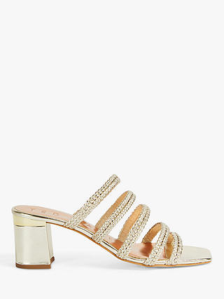 Ted Baker Emaliam Leather Multi Strap Heeled Mules, Gold