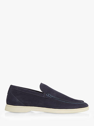 Dune Blend Suede Casual Slip On Boat Shoes, Navy