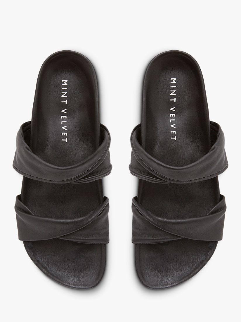 Mint Velvet Sia Twisted Leather Slider Sandals, Black at John Lewis ...