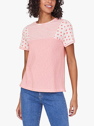 White Stuff Neo Cotton Spot Stripe T-Shirt, Pink