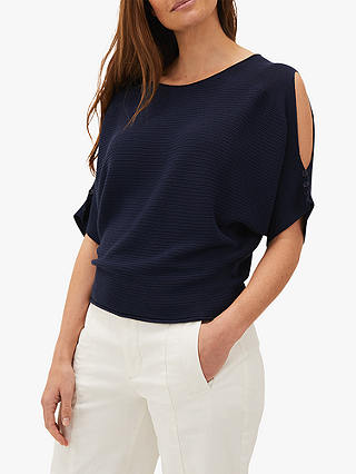 Phase Eight Alma Cold Shoulder Knit Top, Navy