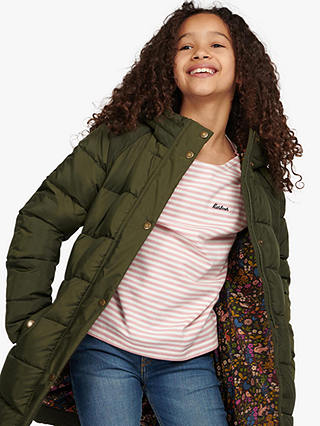 Barbour Kids' Crimdon Extra Long Quilted Jacket, Green Khaki
