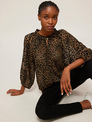 AND/OR Mindy Keyhole Neckline Leopard Print Blouse, Brown