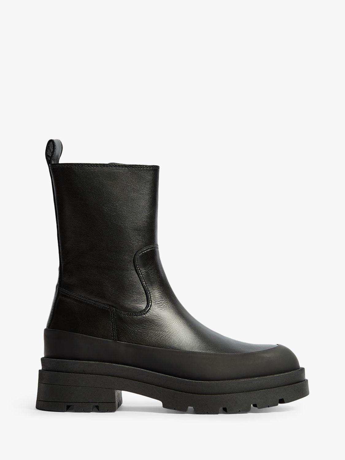 Reiss Ave Leather Stomper Boots, Black at John Lewis & Partners