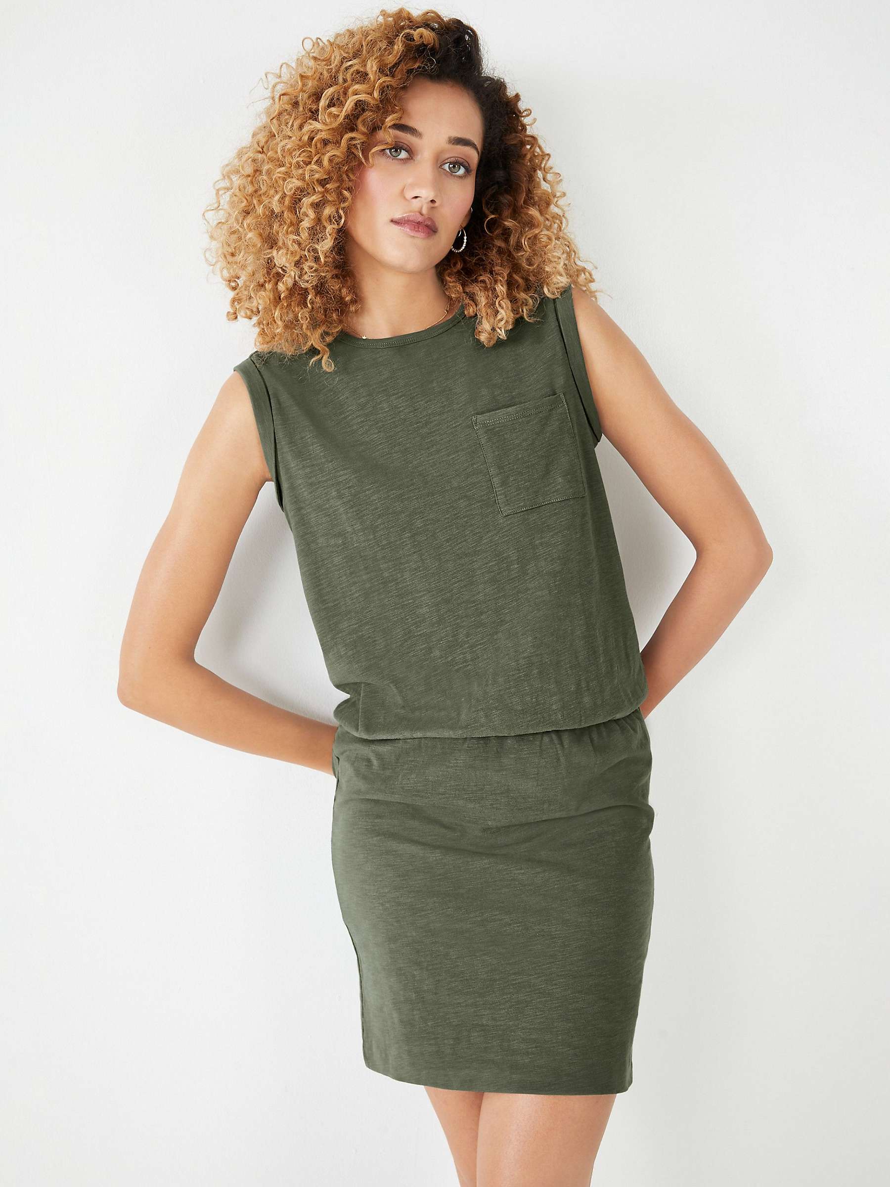 Buy hush Larna Organic Cotton Jersey Mini Dress, Khaki Online at johnlewis.com