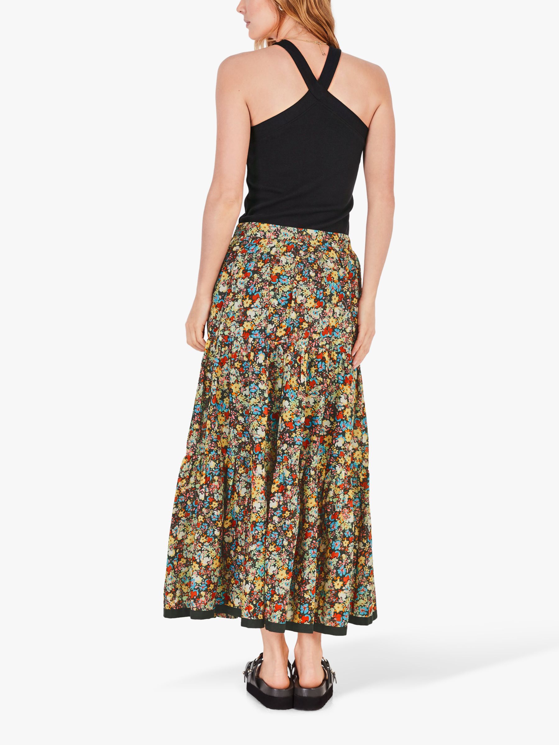 HUSH Tiered Floral Print Cotton Maxi Skirt, Multi