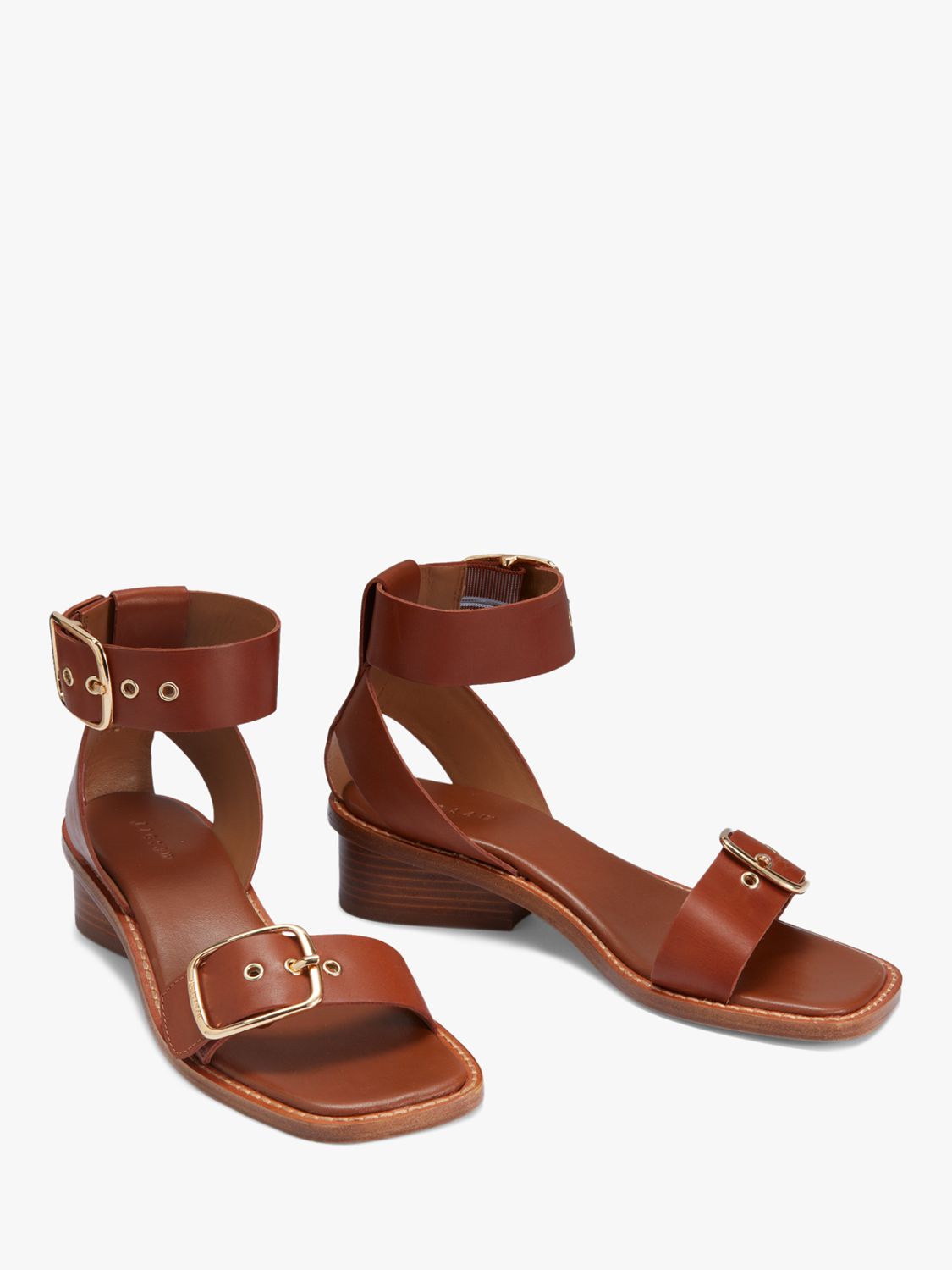 Jigsaw Oxley Leather Heeled Sandals, Tan at John Lewis & Partners
