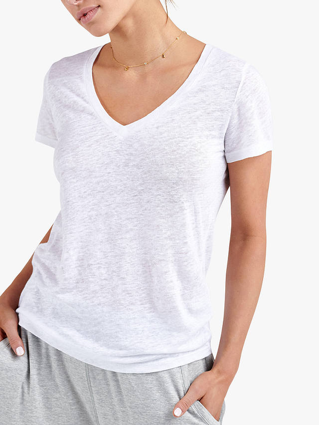NRBY Charlie V-Neck Linen T-Shirt, White