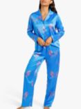 Chelsea Peers Mystic Lion Print Satin Pyjama Set, Blue