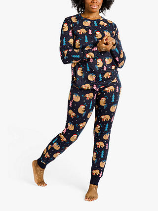 Chelsea Peers Christmas Sloth Print Pyjama Set, Multi