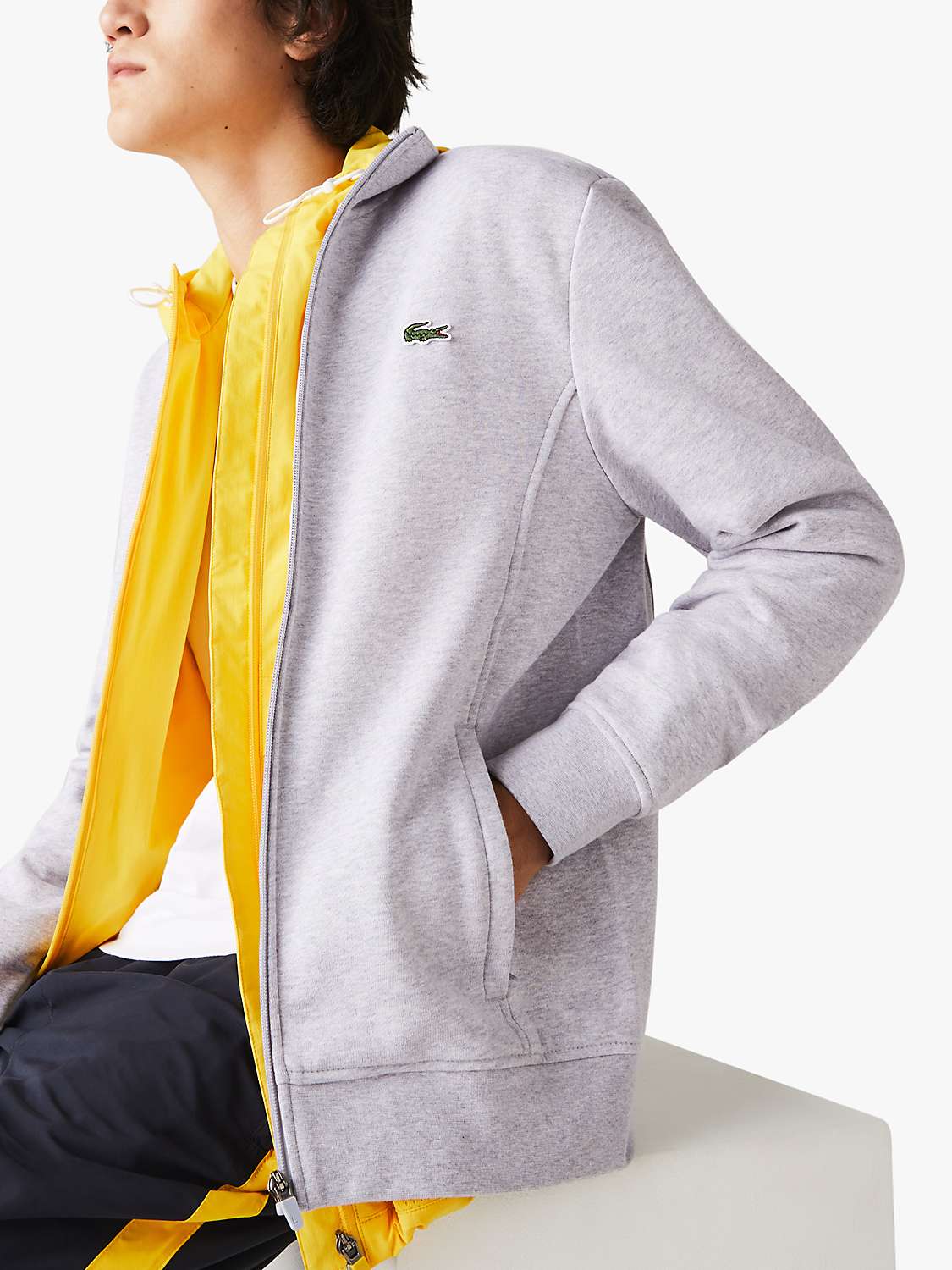 Buy Lacoste Cotton Blend Zip Funnel Neck Sweatshirt, Grey Online at johnlewis.com