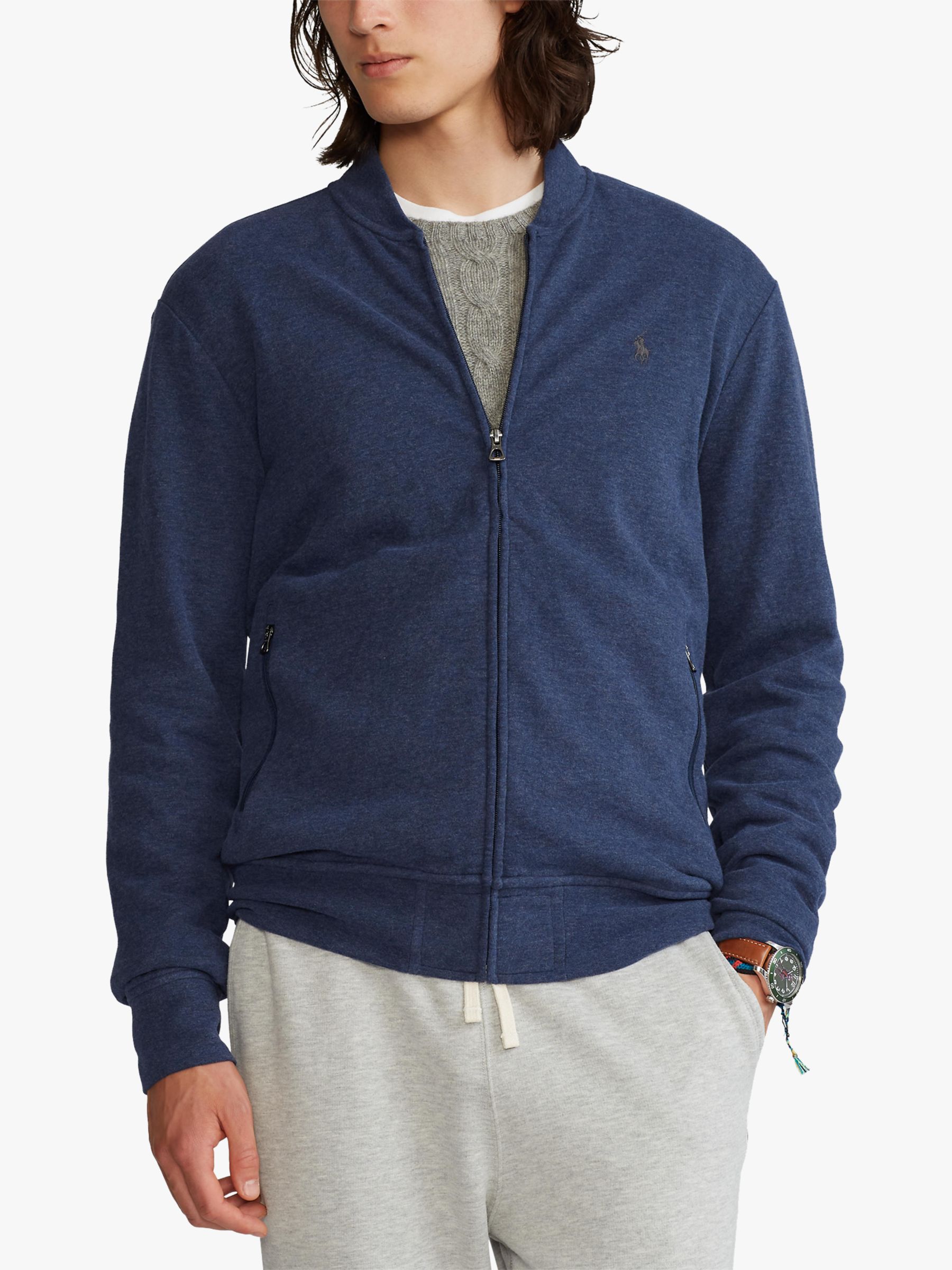 Polo Ralph Lauren Zip Up Bomber Jacket, Navy Heather at John Lewis ...