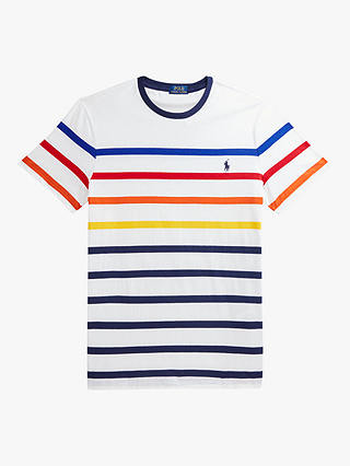 Polo Ralph Lauren Custom Slim Fit Stripe T-Shirt, White/Multi