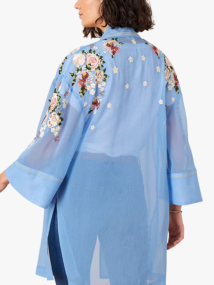 Buy Monsoon Floral Embroidery Linen Cardigan, Blue Online at johnlewis.com