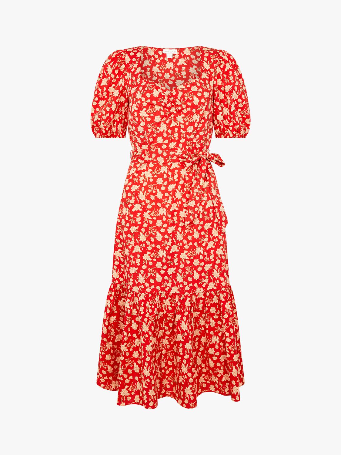 Monsoon Floral Print Tiered Midi Dress, Red