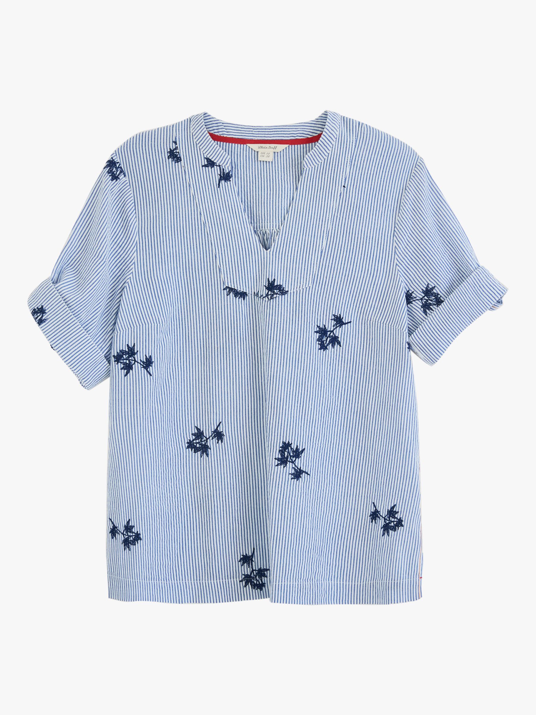 White Stuff Daytime Embroidered Cotton Shirt, Blue