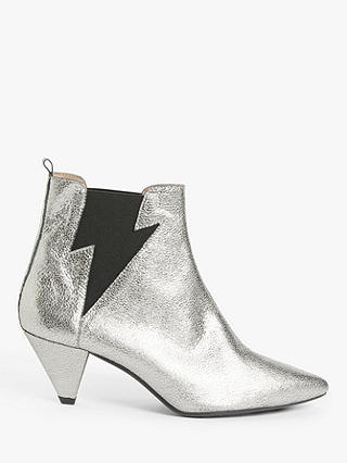 AND/OR Robbin Leather Lightning Bolt Ankle Boots, Silver