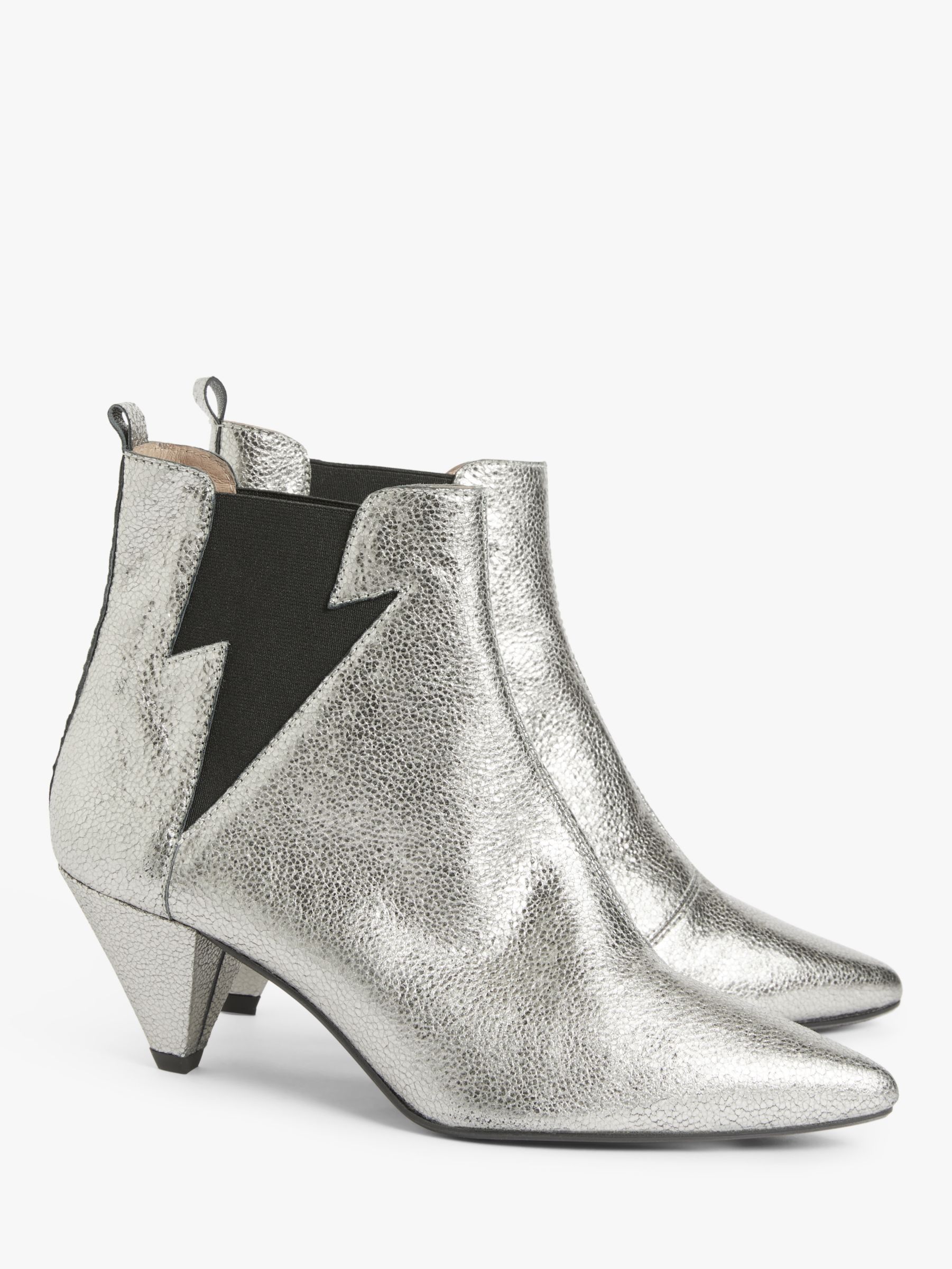 AND/OR Robbin Leather Lightning Bolt Ankle Boots, Silver at John Lewis &  Partners