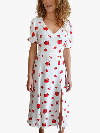 Baukjen Reign Poppy Floral Midi Dress, White/Red