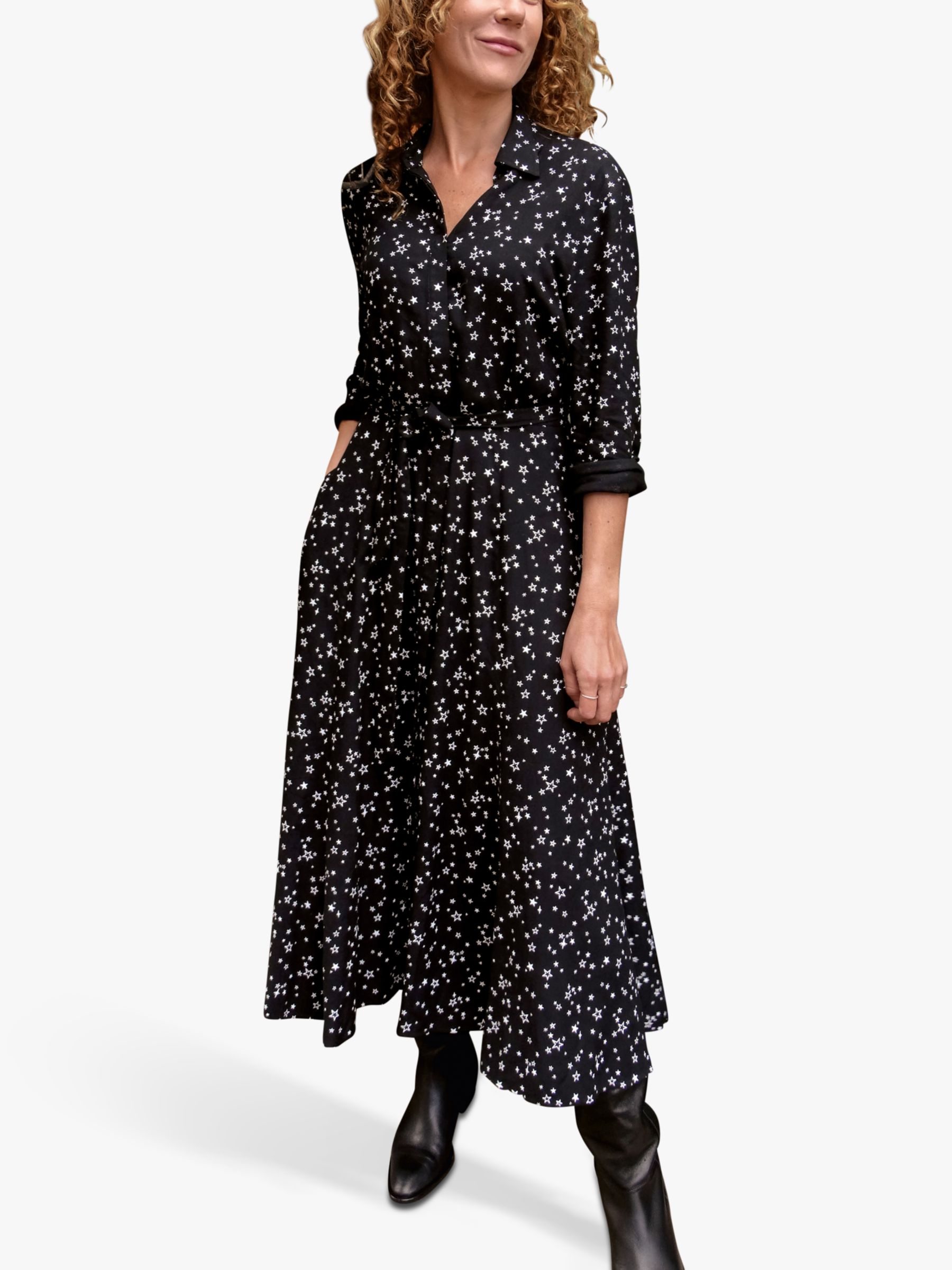 Baukjen Isabella Midi Shirt Dress, Black Scatter at John Lewis & Partners