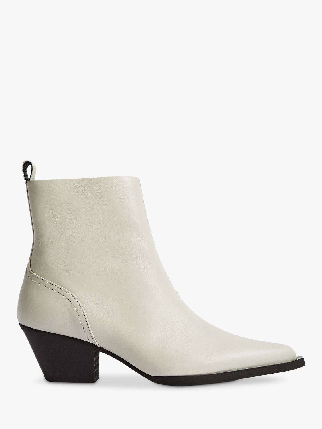 Reiss Hayworth Leather Western Ankle Boots, White at John Lewis & Partners