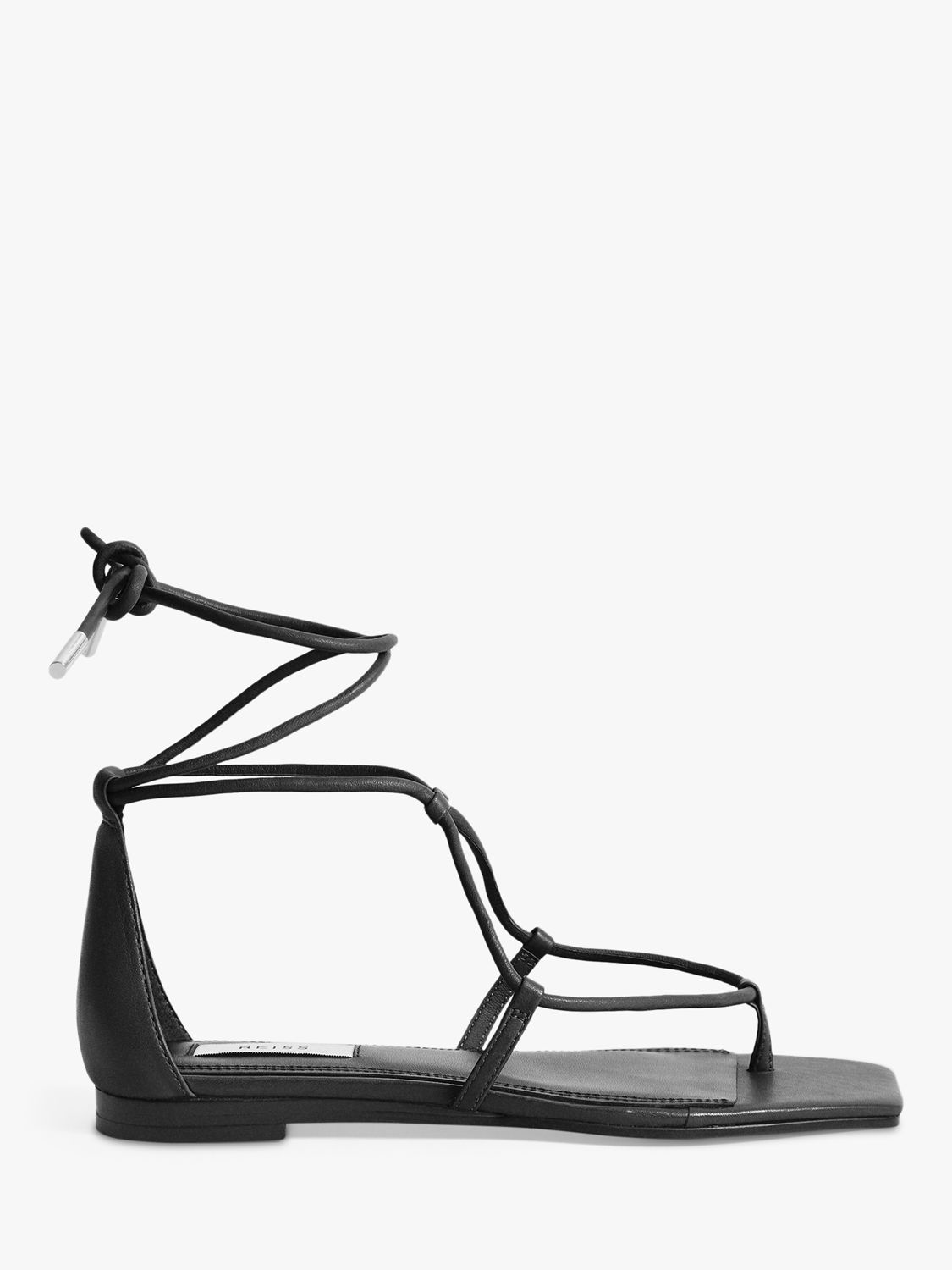 Reiss Kali Flat Leather Strappy Sandals, Black at John Lewis & Partners