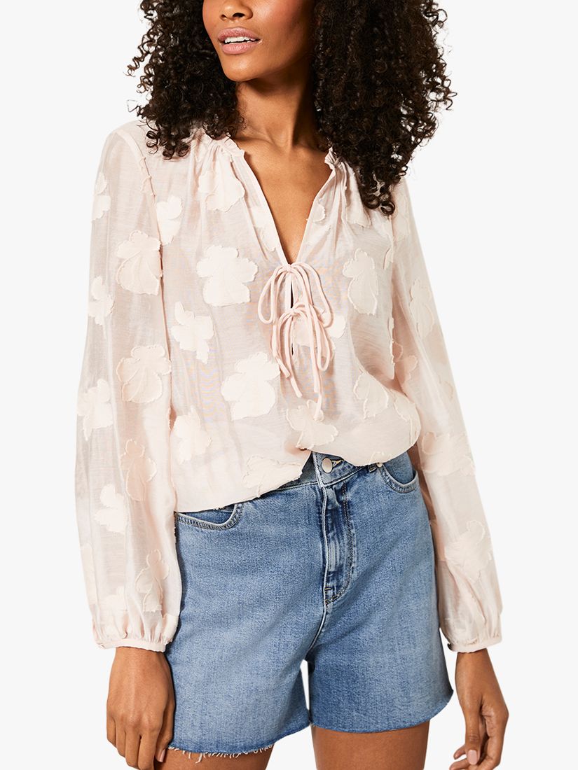 Mint Velvet Floral Jacquard Blouse, Light Pink at John Lewis & Partners