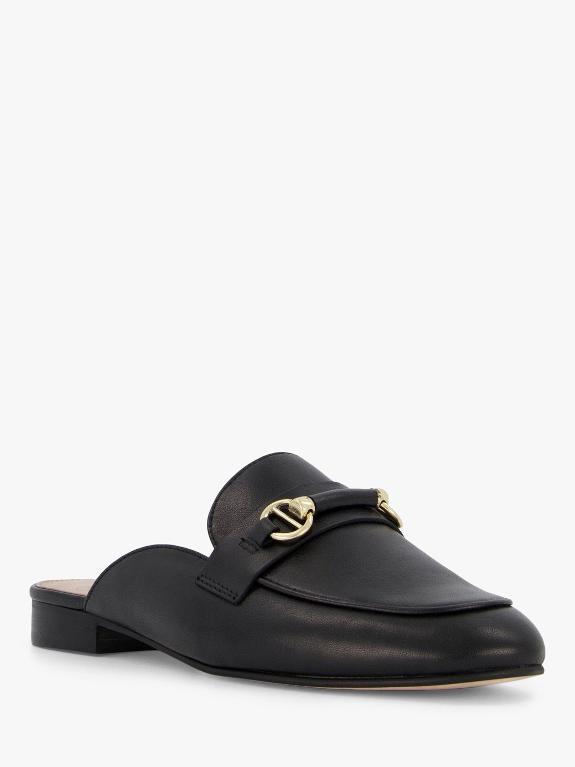 Dune Glowin Leather Backless Loafers, Black at John Lewis & Partners