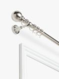 John Lewis Fixed Curtain Pole Kit with Ball Finial, Dia.28mm, Brushed Steel