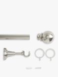 John Lewis Fixed Curtain Pole Kit with Ball Finial, Dia.28mm, Brushed Steel