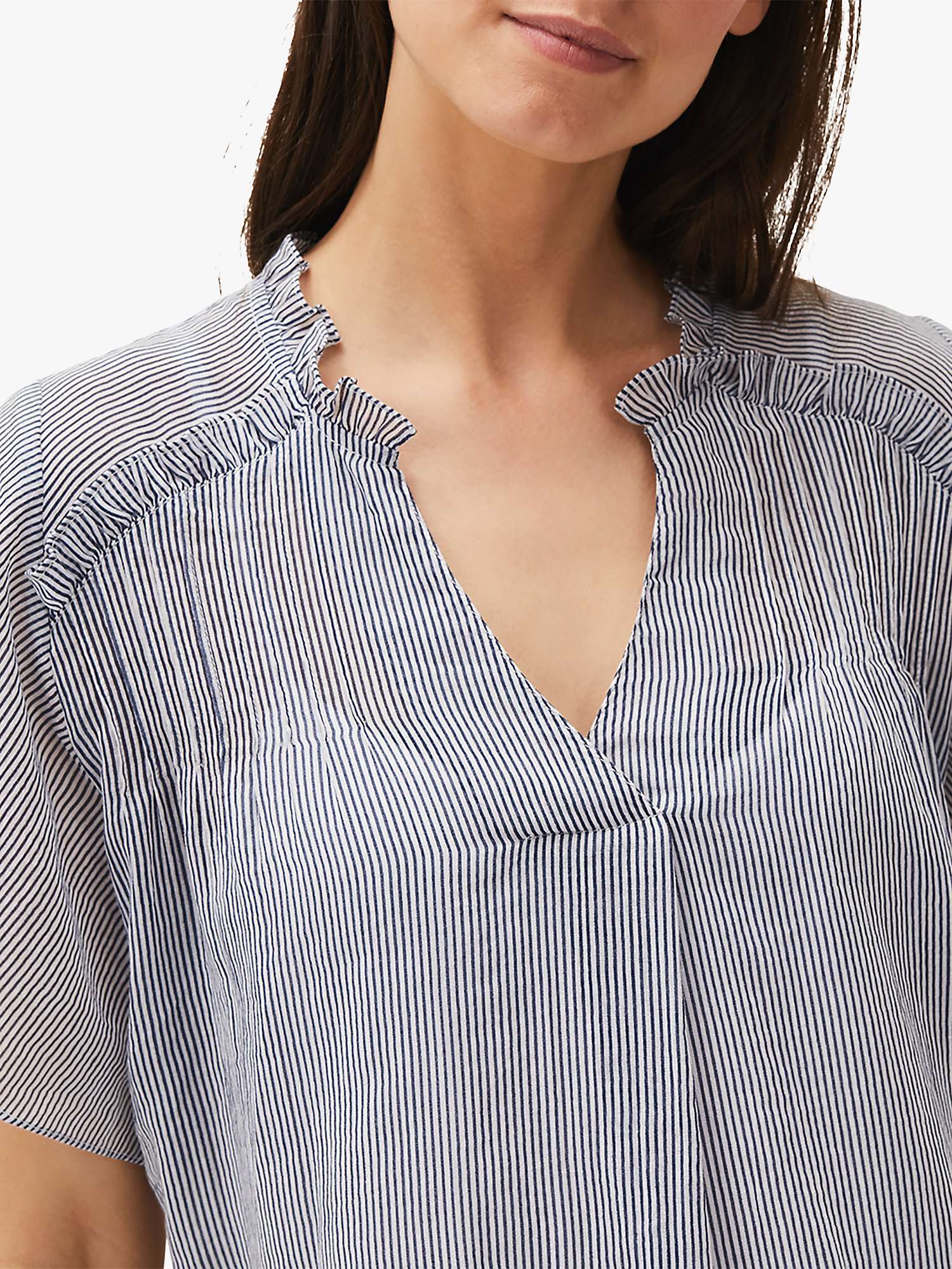 Buy Phase Eight Diya Frill Detail Striped Blouse, White/Soft Blue Online at johnlewis.com