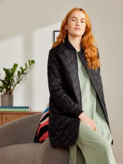 ANYDAY John Lewis & Partners Quilted Longline Coat, Black, XS