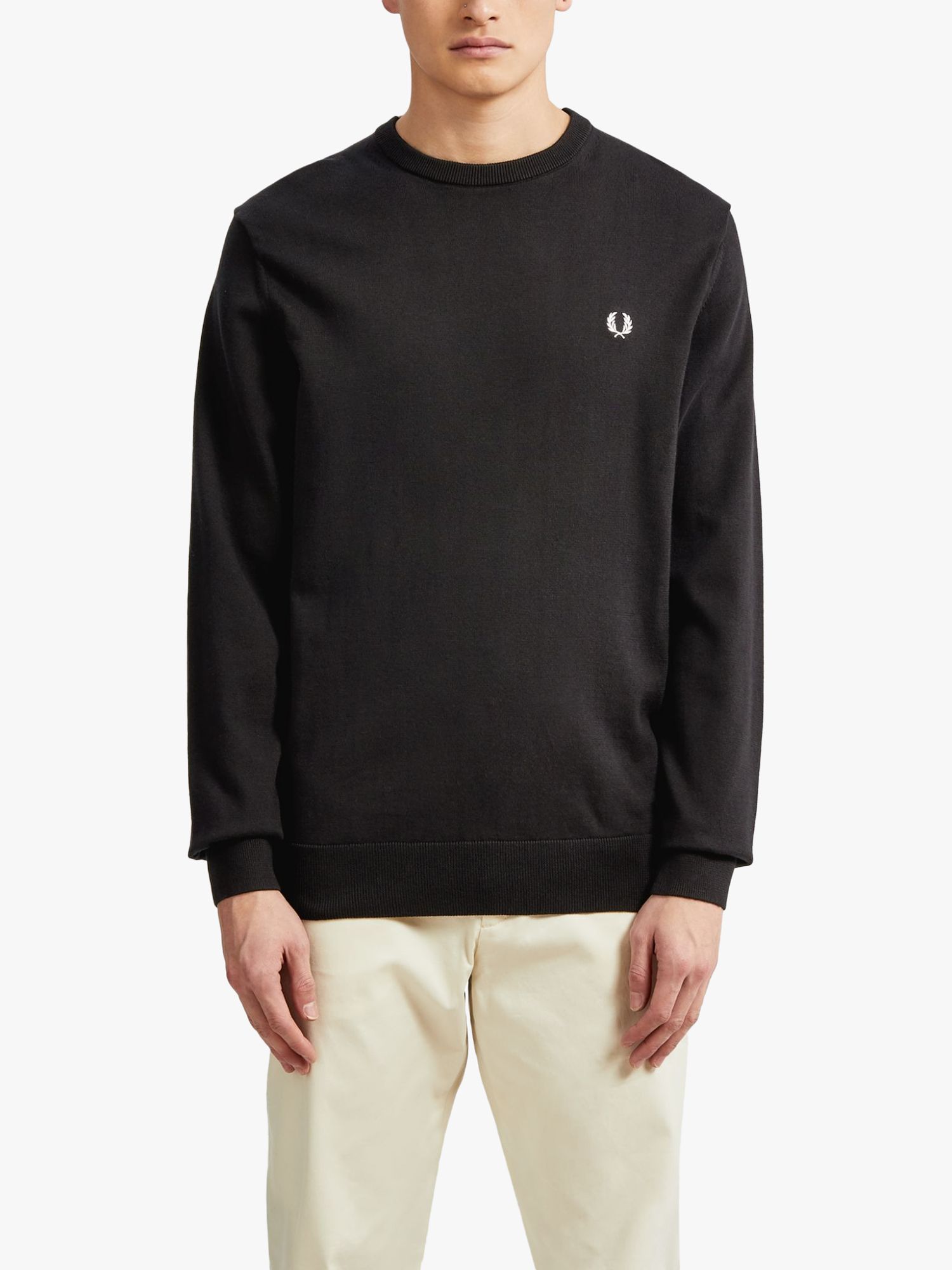 Fred Perry Classic Crew Neck Knit Jumper, Black at John Lewis ...