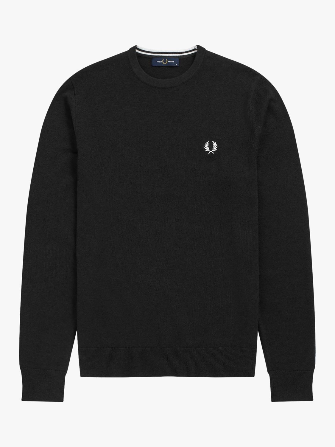 Fred Perry Classic Crew Neck Knit Jumper, Black at John Lewis & Partners