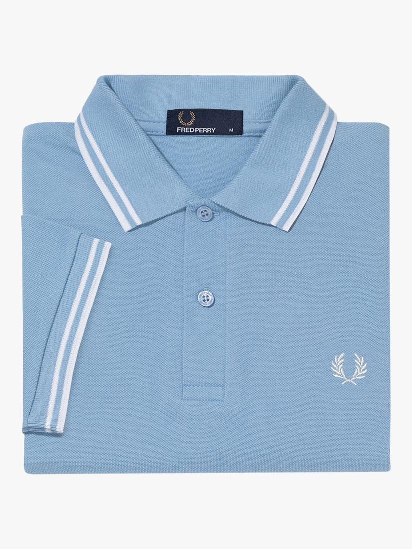 Fred Perry Twin Tipped Regular Fit Polo Shirt, Light Blue at John Lewis ...