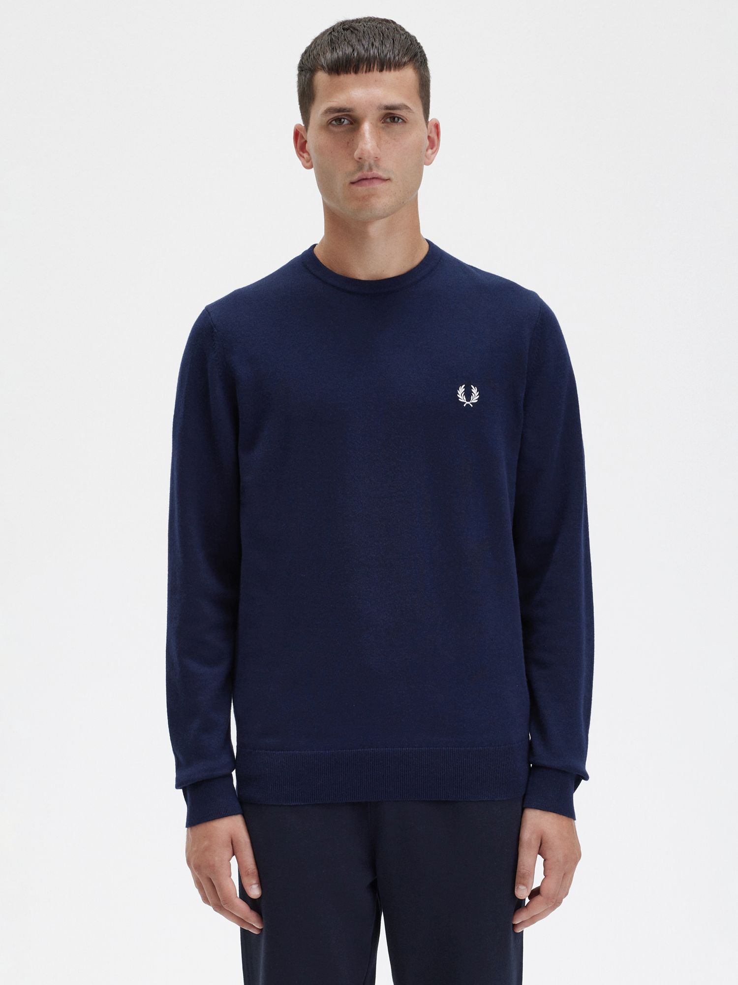 Fred Perry Classic Crew Neck Knit Jumper, Navy at John Lewis & Partners