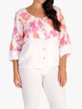 chesca Butterfly Print Linen Jacket, White/Orange/Pink