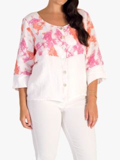 chesca Butterfly Print Linen Jacket, White/Orange/Pink, 12-14