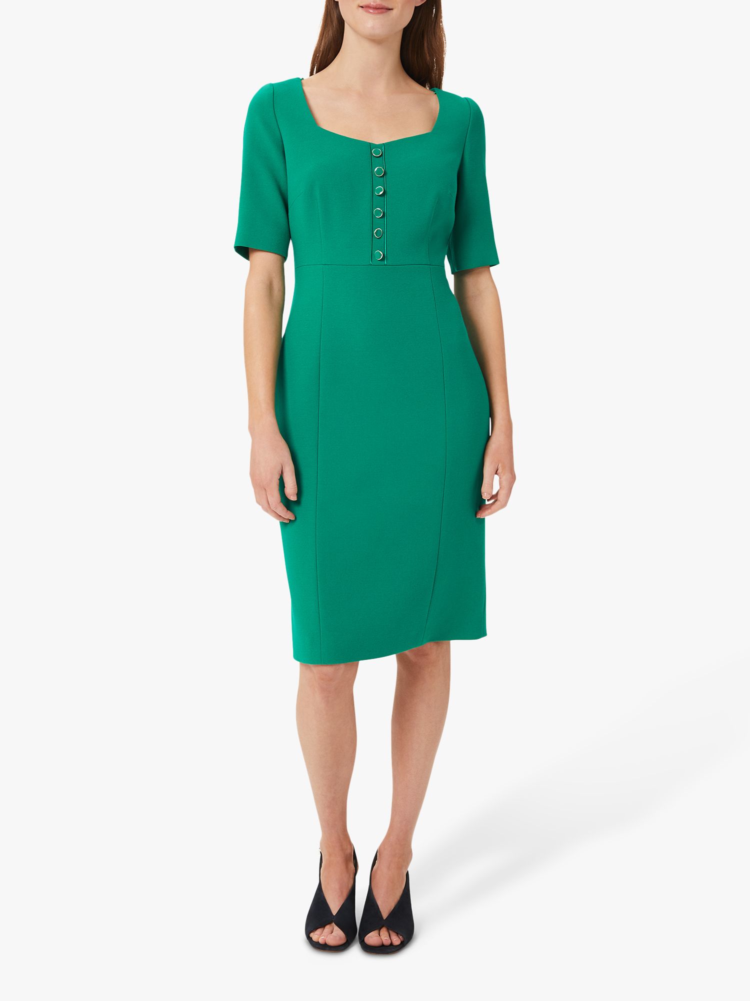 Hobbs Tailored Sweetheart Neck Knee Length Dress, Field Green at John ...