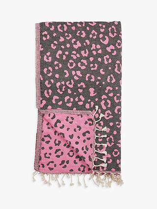 HUSH Leopard Print Hammam Towel, Pink/Multi