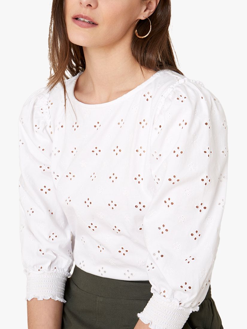 Monsoon Cotton Embroidered Top, White