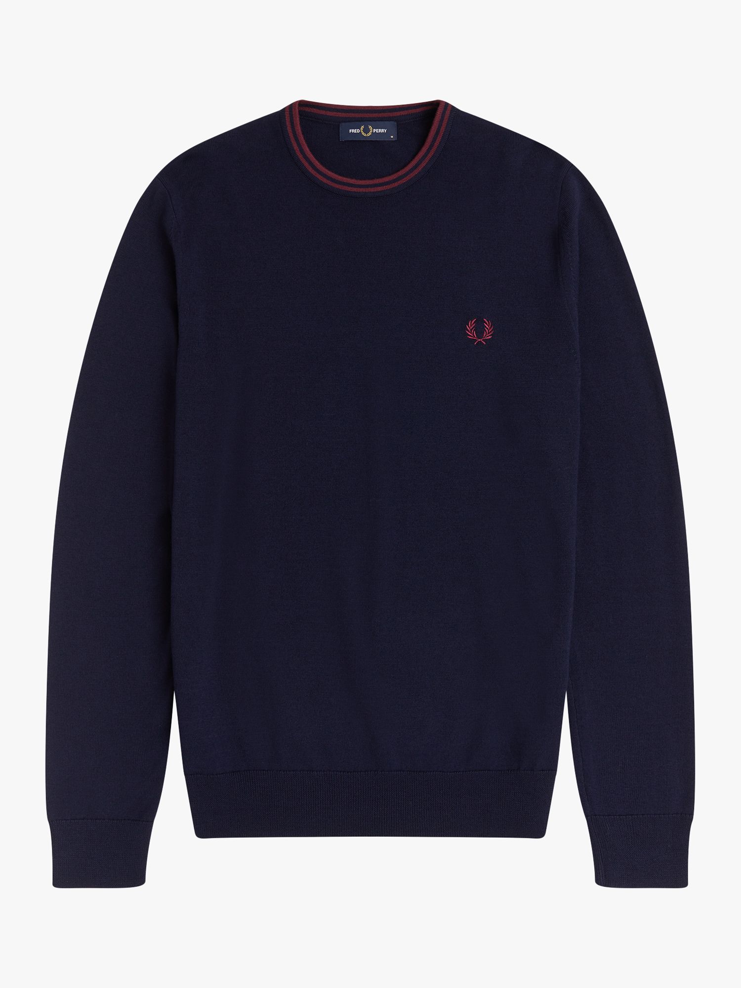 Fred Perry Classic Crew Neck Knit Jumper, Navy/Aubergine at John Lewis ...