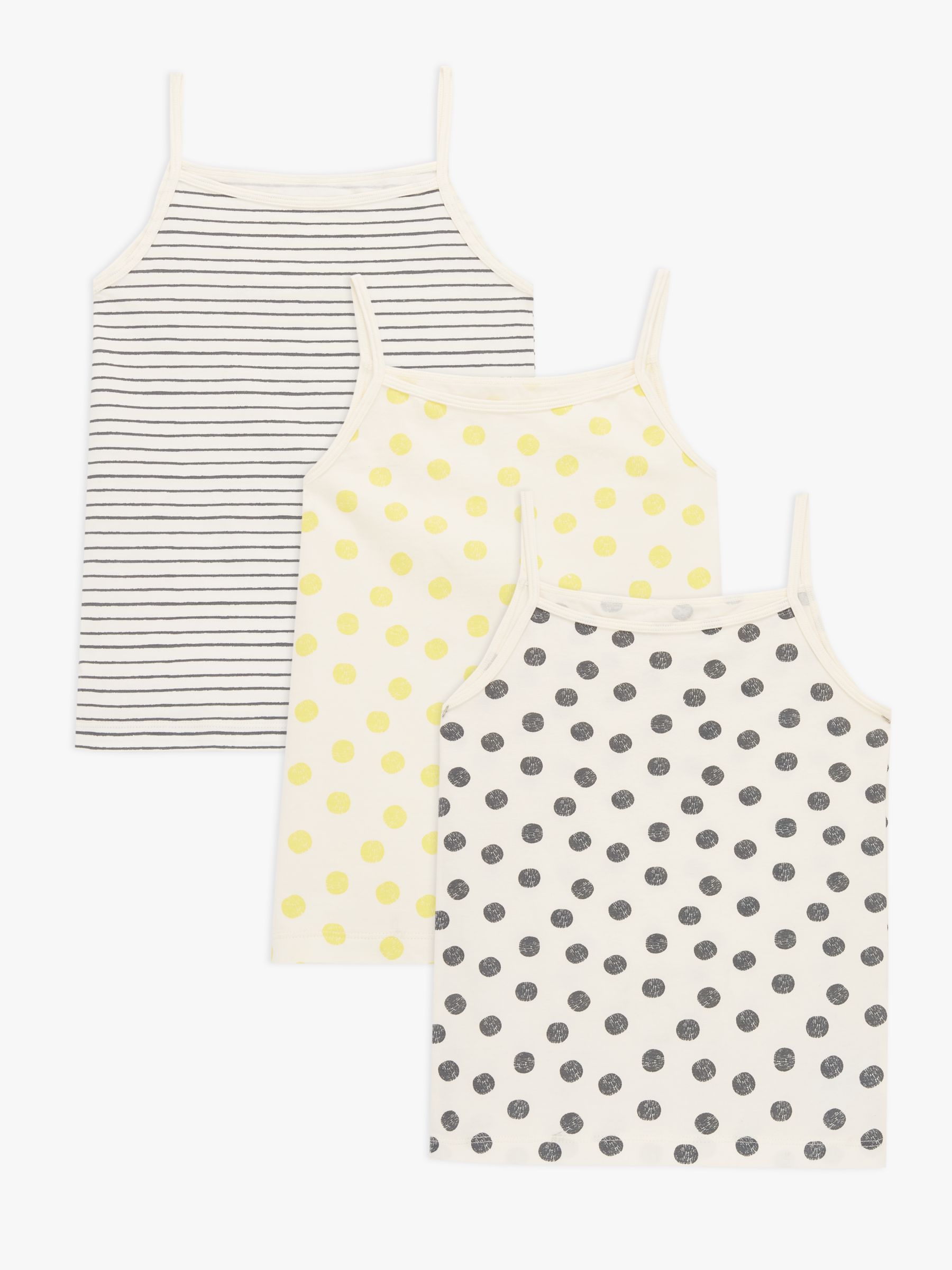 John Lewis ANYDAY Kids' Stripe & Spot Camisole Vests, Pack of 3, Multi