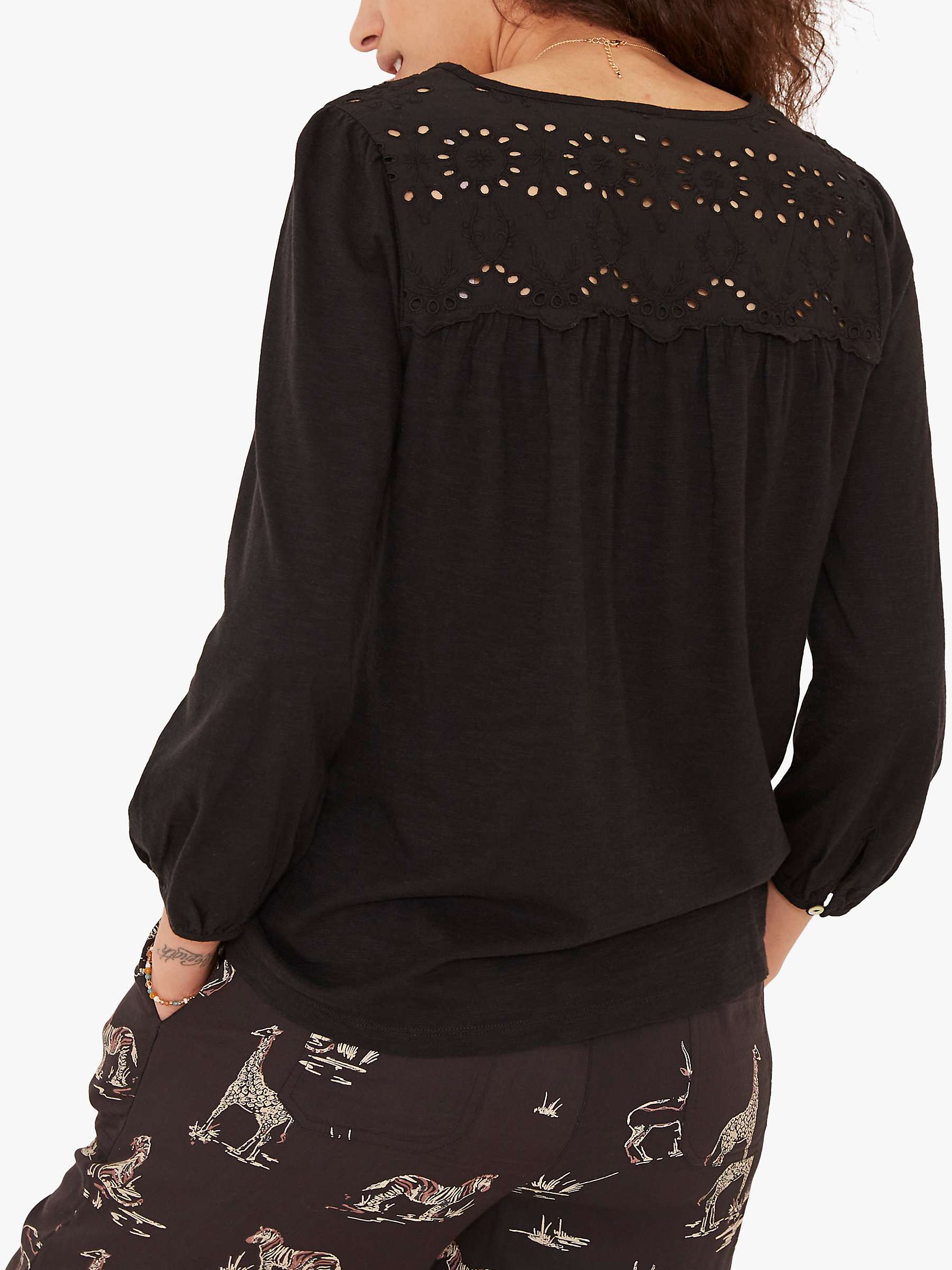 Buy FatFace Bryony Embroidered Yolk Top, Black Online at johnlewis.com