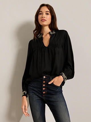 AND/OR Tatum Embroidered Collar Blouse, Black