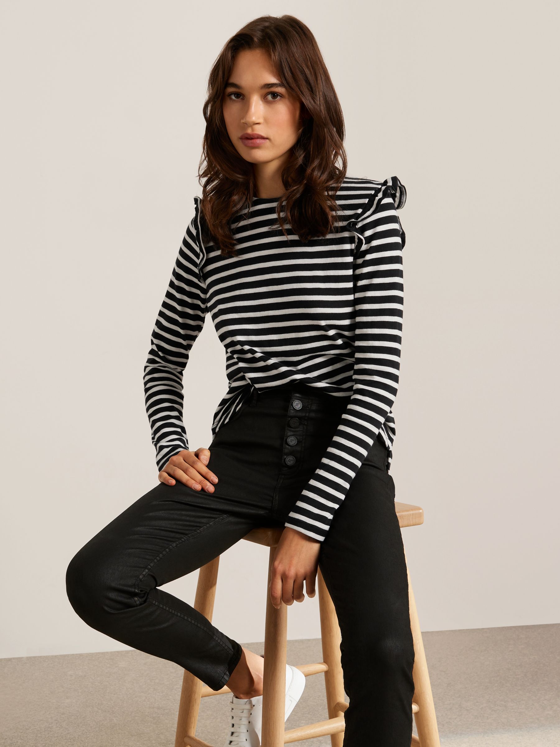 AND/OR Heather Ruffle Stripe Jersey Top